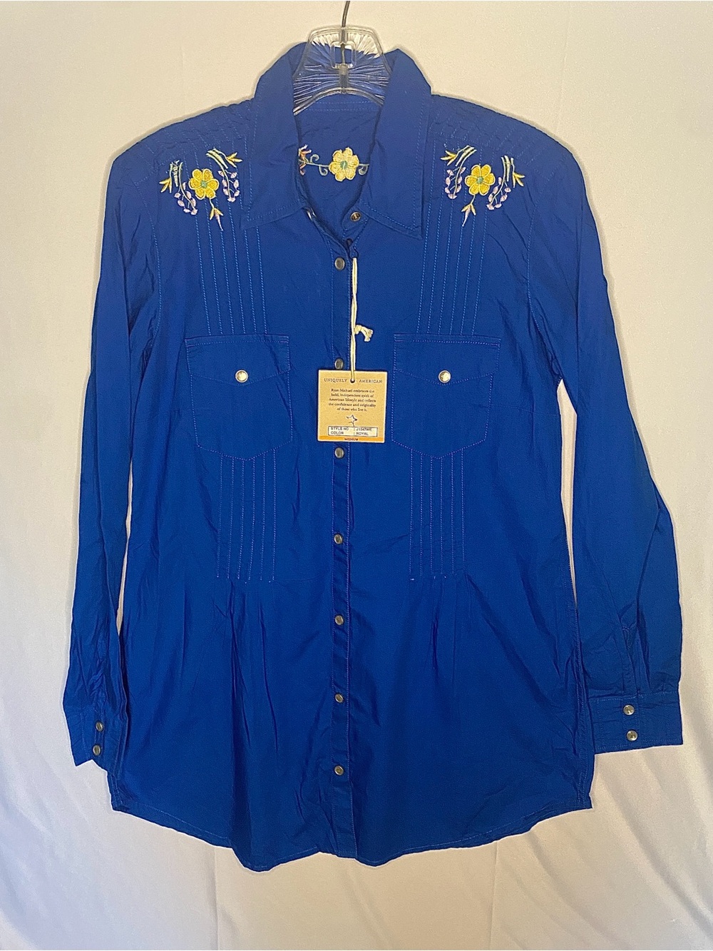 NWT Western Embroidered Pearl Snap Button Down 100% Cotton